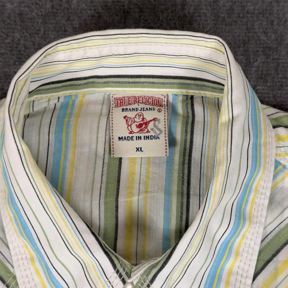 True Religion Shirt Mens XL Multicolor Stripe Long Sleeve Snap Front Western